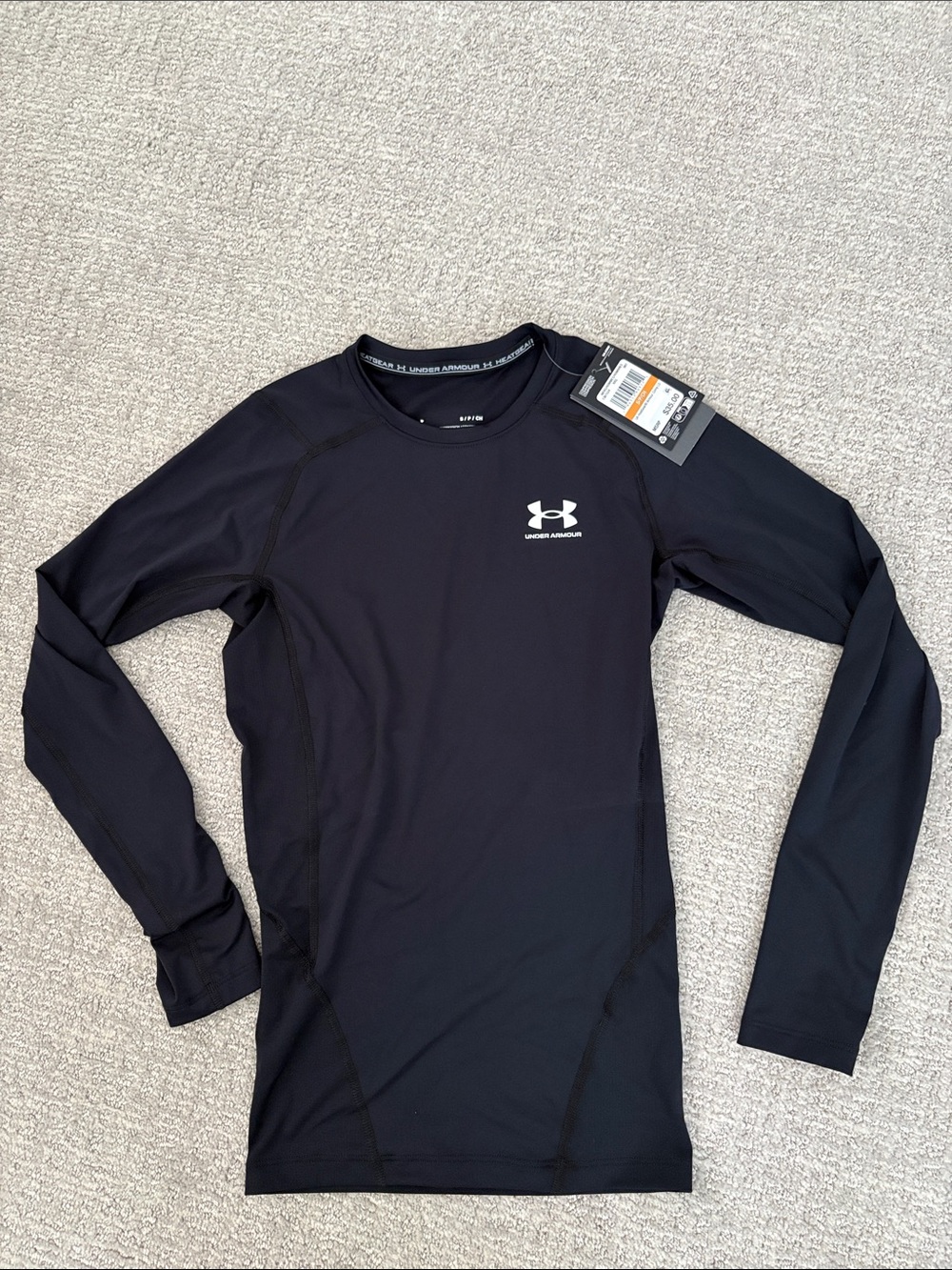 NWT Under Armour Black Men's Long Sleeve Compression Top with White Logo